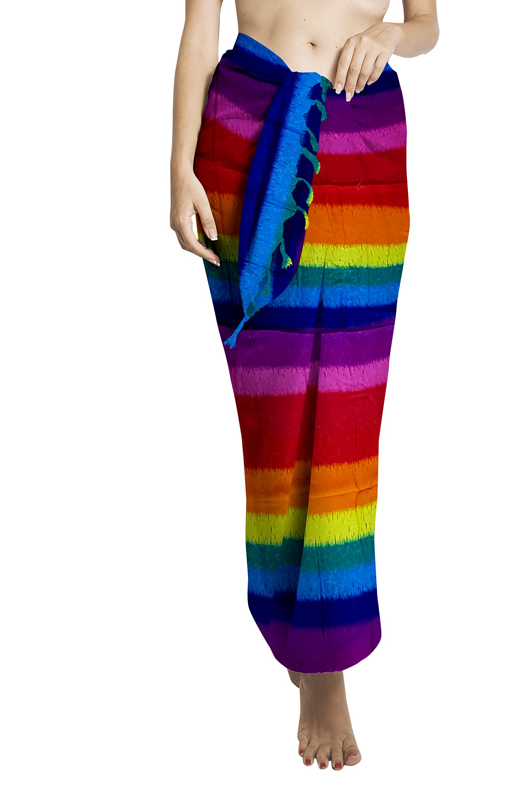 Chainupon Women's Rainbow Beach Pareos Sarong Sheer Long Swimsuit Cover Ups Bikini Wrap Skirt (Rainbow)