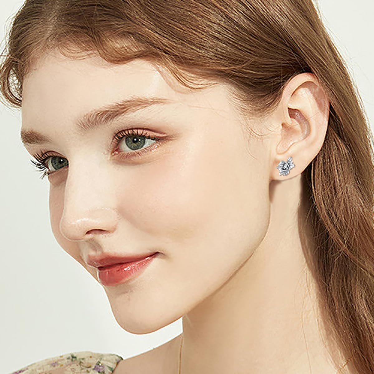 Diamond Rose Stud Earrings for Women 925 Sterling Silver Rose Earrings with Lab Grown Diamond Jewelry Gifts for Mom Wife Girlfriend Daughter Sister Friend - Image 4