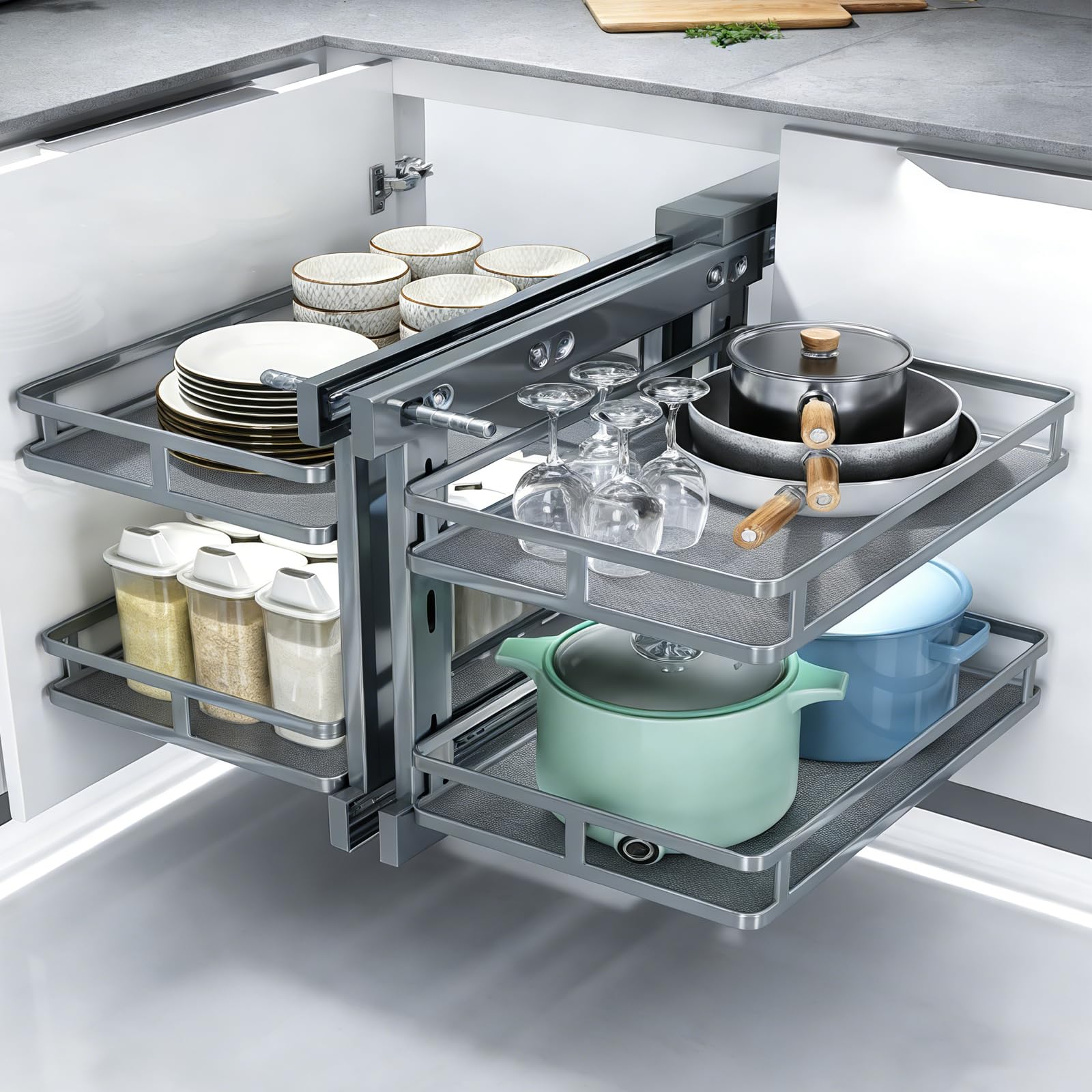 Eckschrank Auszug 2-stufiger Organizer für Küchen-Eckschränke Höhenverstellbar und mit Soft-Close-Mechanismus 800 Cabinet