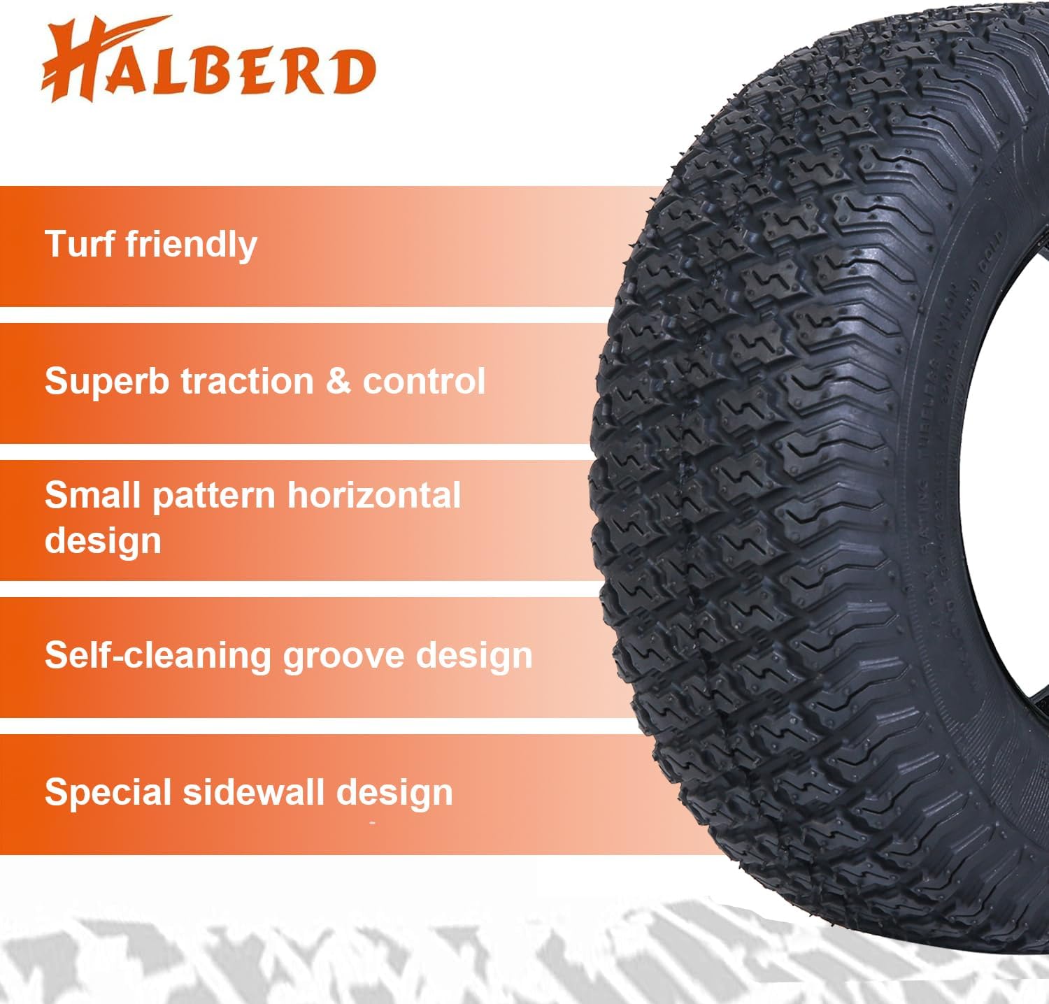 HALBERD 11x4.00-5 Lawn Mower Tires 4PR Turf Friendly Garden Tractor Tires Enhanced Traction & Durability for Optimal Performance, Tubeless, Set of 2