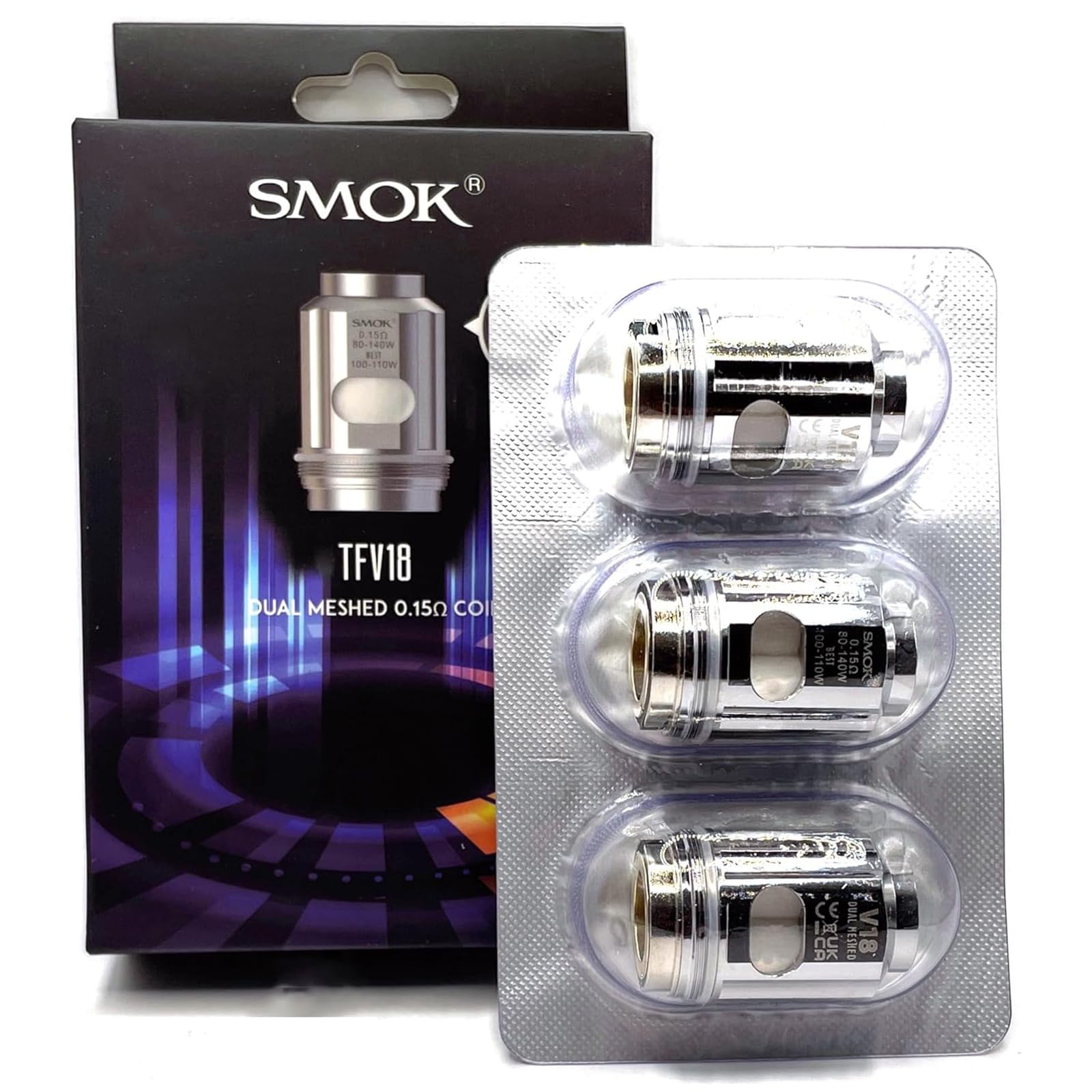 SMOK TFV18 Dual Meshed Coil 0.15ohm fr Vape Vaporizer E-Zigarette  Elektronische Zigarette Kompatibel mit TFV18 Tank Morph 2 Kit MAG-18 Kit 3  Stck/Pack 80-140W Best 100-110W Kein Nikotin: Amazon.de: Elektronik & Foto