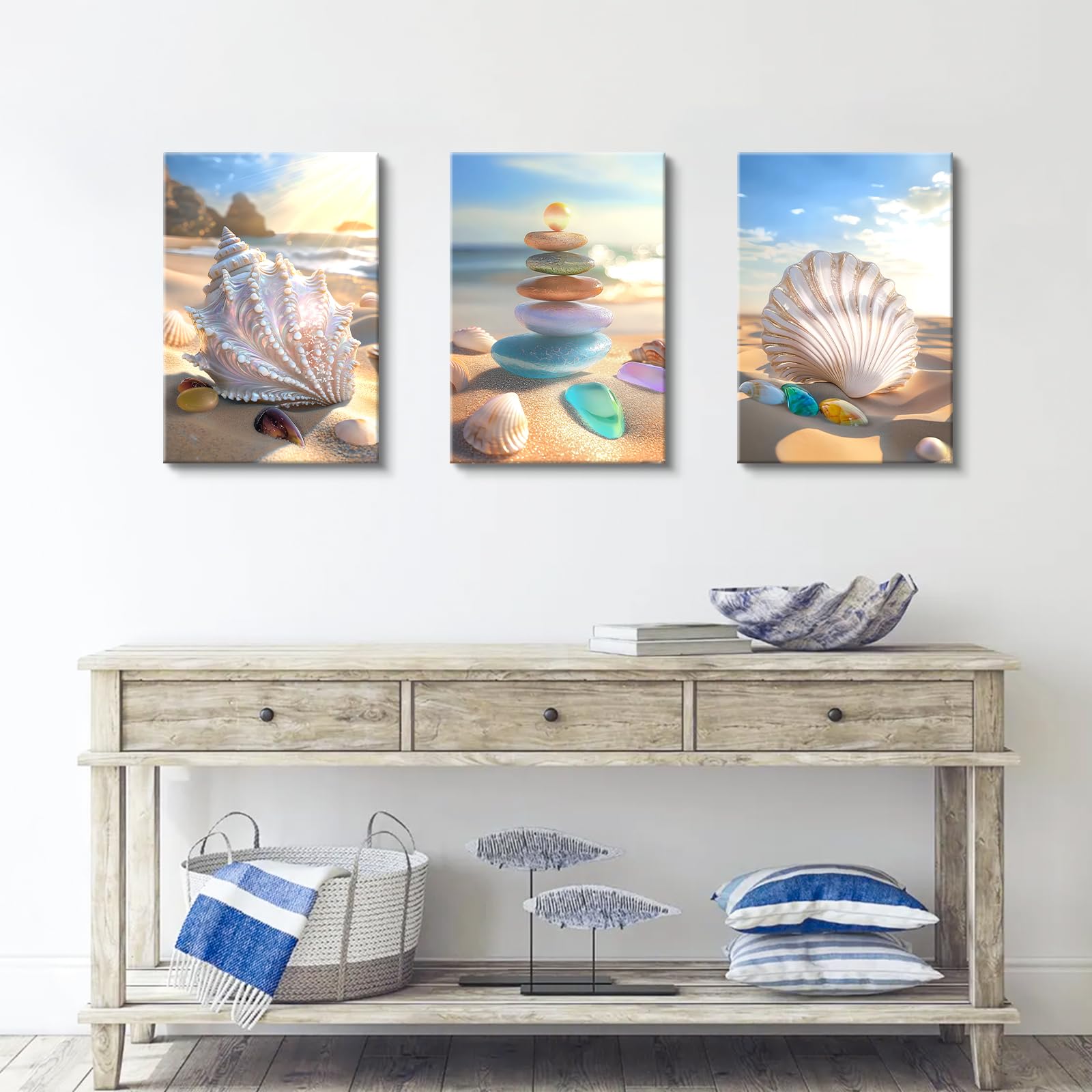 3 Pcs Framed Blue Sky and Sea Star Canvas Wall Art - Image 3