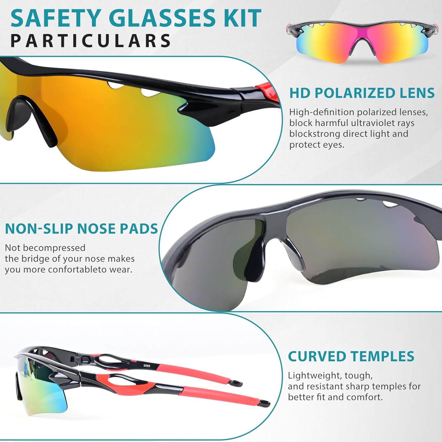 Shooting Glasses with 5 Interchangeable Lenses and Carrying Case Anti Fog Hunting Safety Glasses for Men Women - Image 3