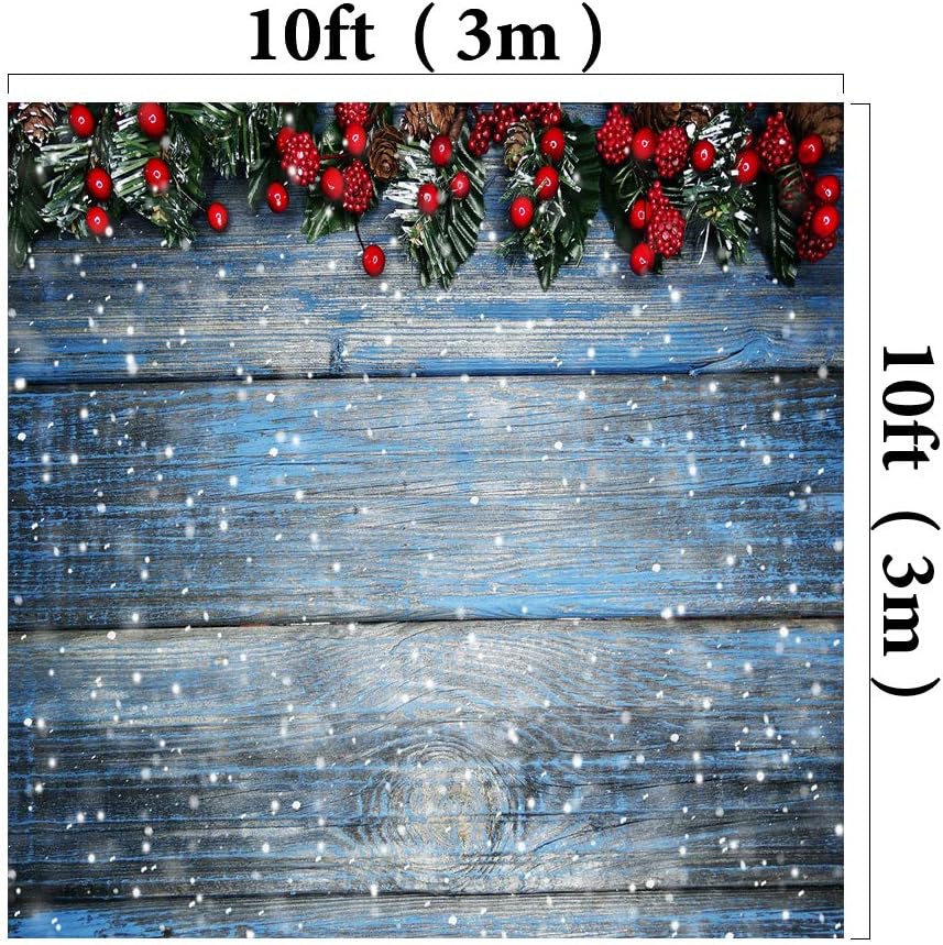 Holiday Deals 🛒 Kate 10×10ft Christmas Backdrops Fir Tree with Cones Xmas Background Snow on Wooden Blue Board Christmas Photo Backdrops Seamless Photo Studio Booth Props for Photography Seamless