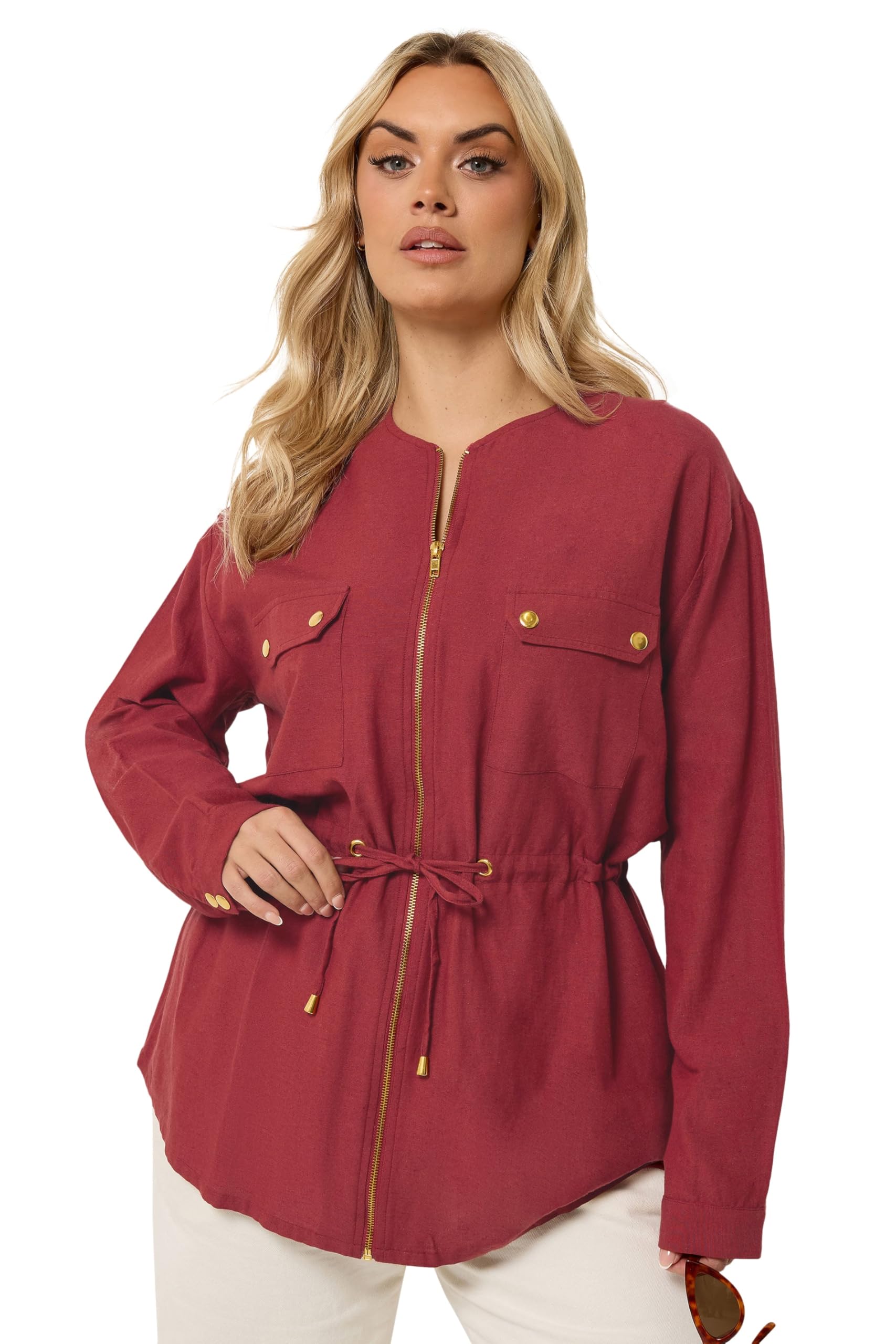 Yours Women's Red Linen Shacket In | Size: 18