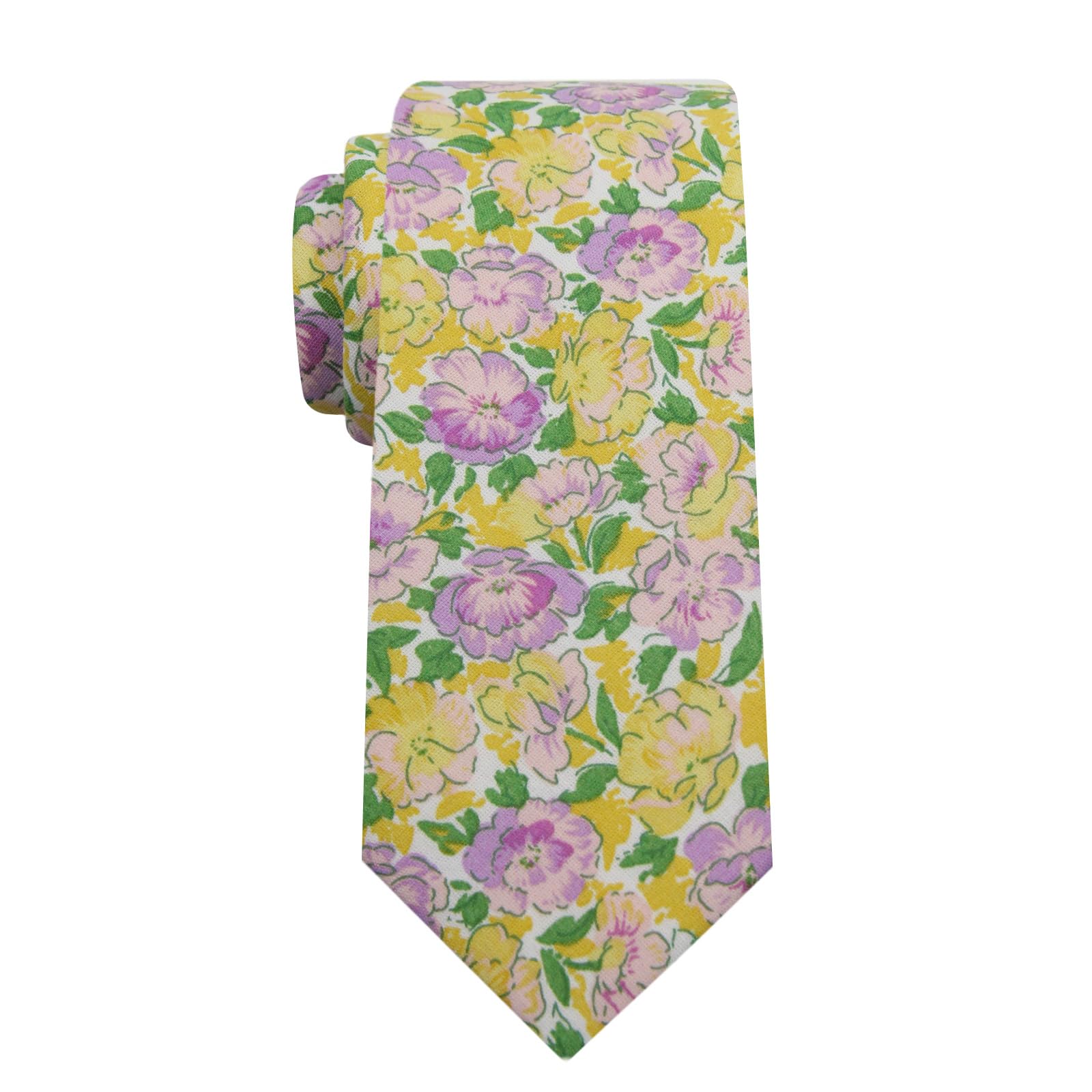 Mantieqingway Men's Skinny Ties Cotton Floral Print Neck Tie for Weddings, Groom, Groomsmen, Missions, Dances Corbata