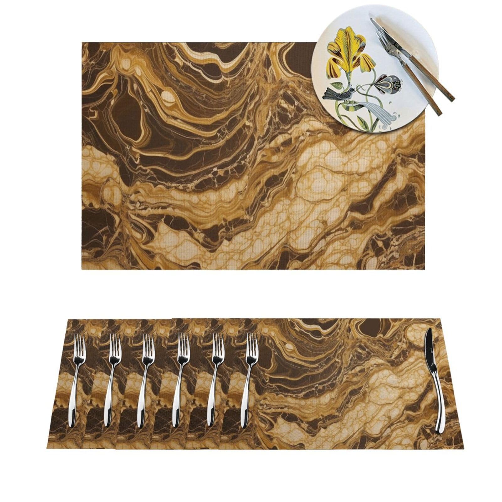Sets de table tissés en PVC lavables antidérapants marbre doré lot de 6