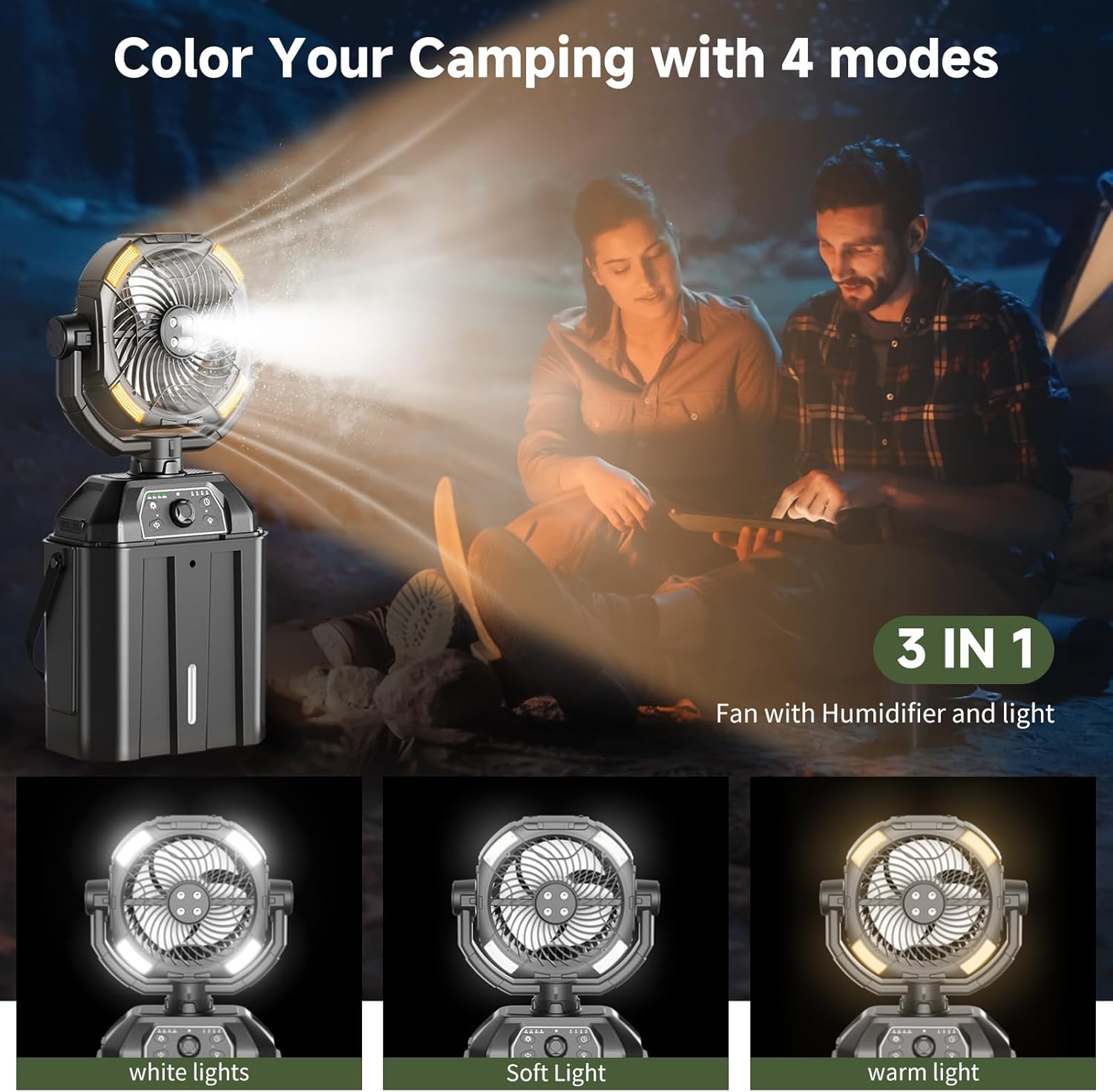 Portable Misting Fan Rechargeable for Hot Weather - 9-inch Auto Swivel Camping Fan with 25000mAh USB Battery as Power Bank, Outdoor fan with 4 Mist Cooler, 7L Bucket for Patio,Fishing,Yard,Beach,Golf