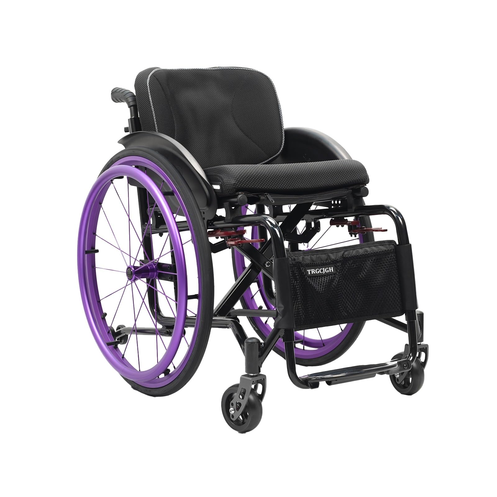 Portable Aluminum Transport Wheelchair with Handbrake, Self-propelled Manual Chair, Ultralight Folding Travel Wheelchairs for Adults(Purple,14.9in Seat Width)