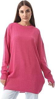 Andora womens Knitted Round Neck Slip On High Low Pullover Sweater