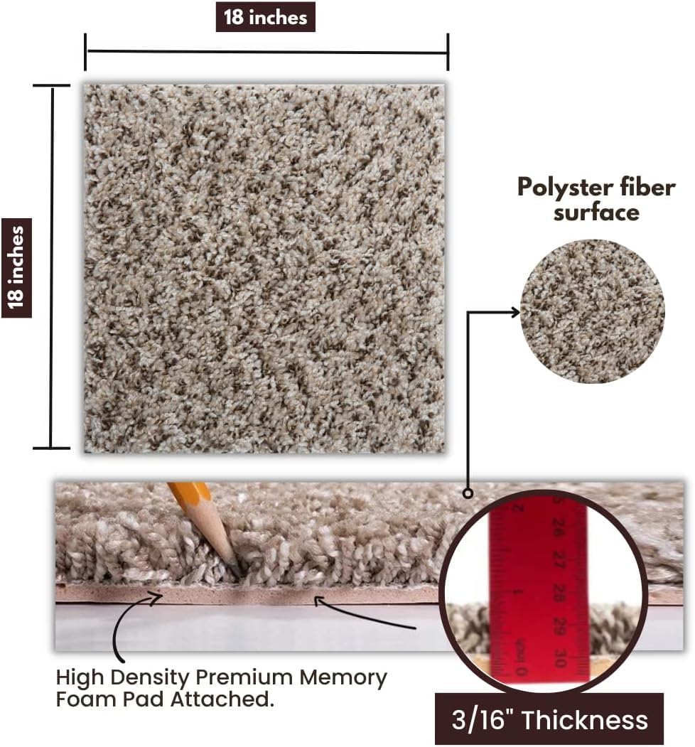 Smart Squares in A Snap Premium Plush Carpet Tiles, Made in USA – 18x18 Peel and Stick Floor Tiles with Attached Padding – Seamless DIY Carpet Squares (22.5 Sq Ft, 10 Pack, 537 Crystal)