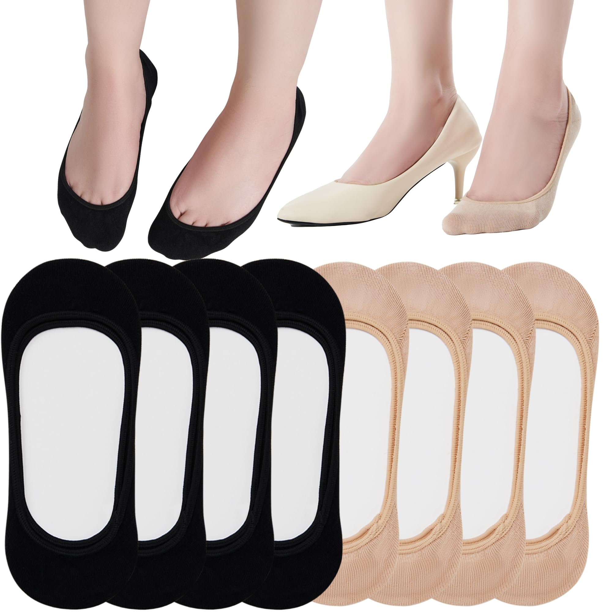 AHOVIT 6 Pairs No Show Socks Womens, Ultra Low Cut Liner Non Slip Footies Socks for Flats Invisible Boat Shoe Size 5-9/9-11