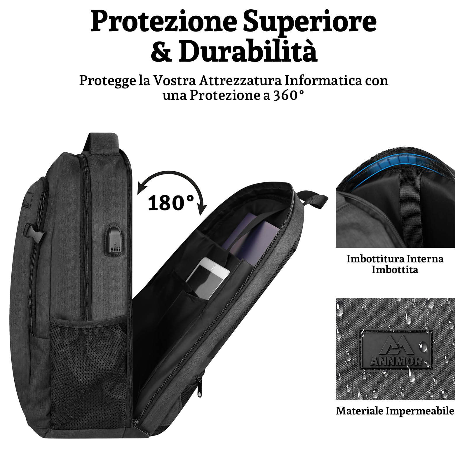 15-17.3" PC Backpack for Men Backpack, Travel and School Backpack with USB Port, Versatile Companion for Teenagers, Students and Workers - 3