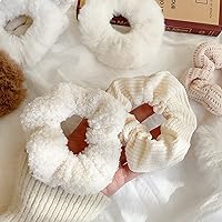 Vista 5 de 7 ligas elásticas de terciopelo sólido para el cabello, estilo suave para mujeres, cabello largo y grueso, sin daños (beige)