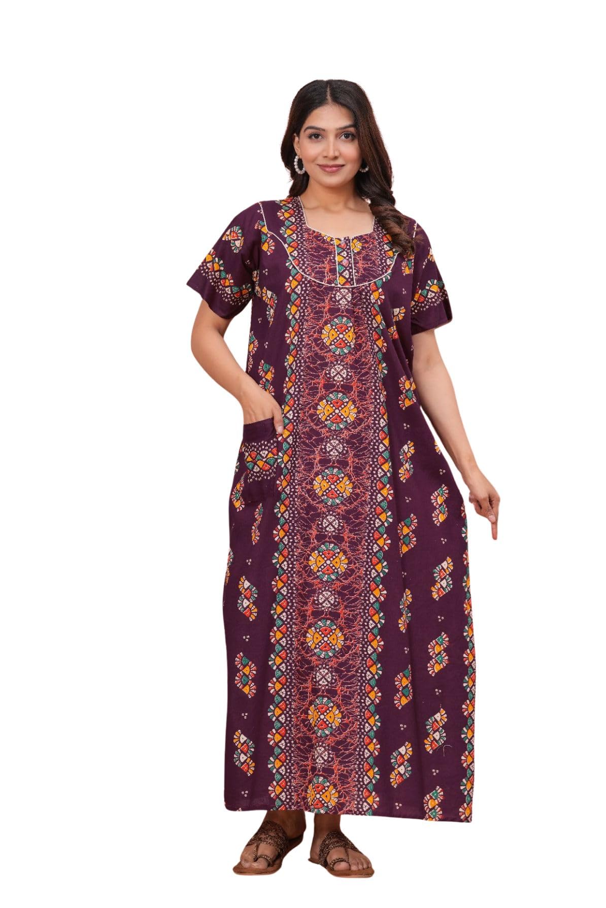 fufufrog Women’s Printed Maxi Gown | Nighty Dress Plus Size | Soft Cotton Full Length Style Gown | Short Sleeve Round Neck Lounge Wear Night Dress for Women (2XL-4XL)-picture-28