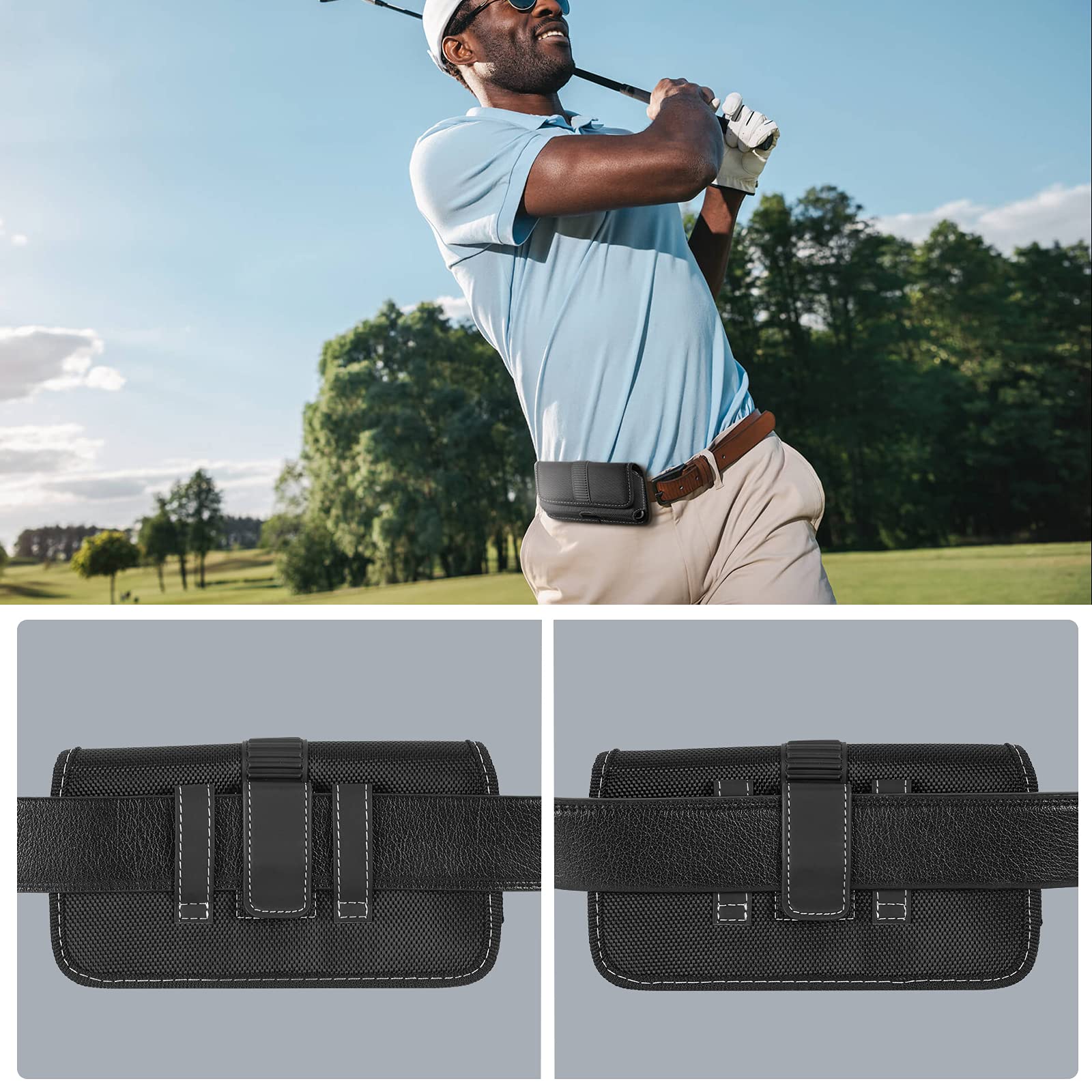 Horizontal Cell Phone Holster, MoKo Nylon Belt Clip Holster丨Newly Updated Stereoscopic Outlook Pouch Fits iPhone 14/14 plus/pro/pro max/SE 3 2022/iPhone 13-8 series, Samsung S21/S10/S9/S8, Black