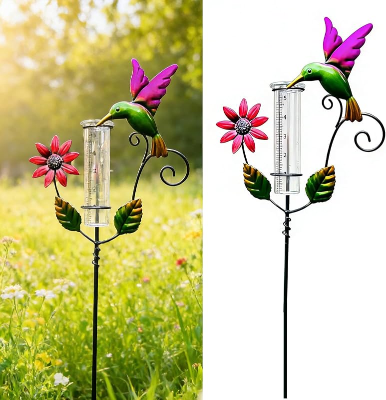 Outdoor Garden Rain Gauge: 1 Piece Frost Resistant Garden Rain Gauge - Rainfall Measurement, 23.5 x 5 x 119 cm, Multi-Colour, Iron, for Garden, Lawn, Terrace, Gardeners