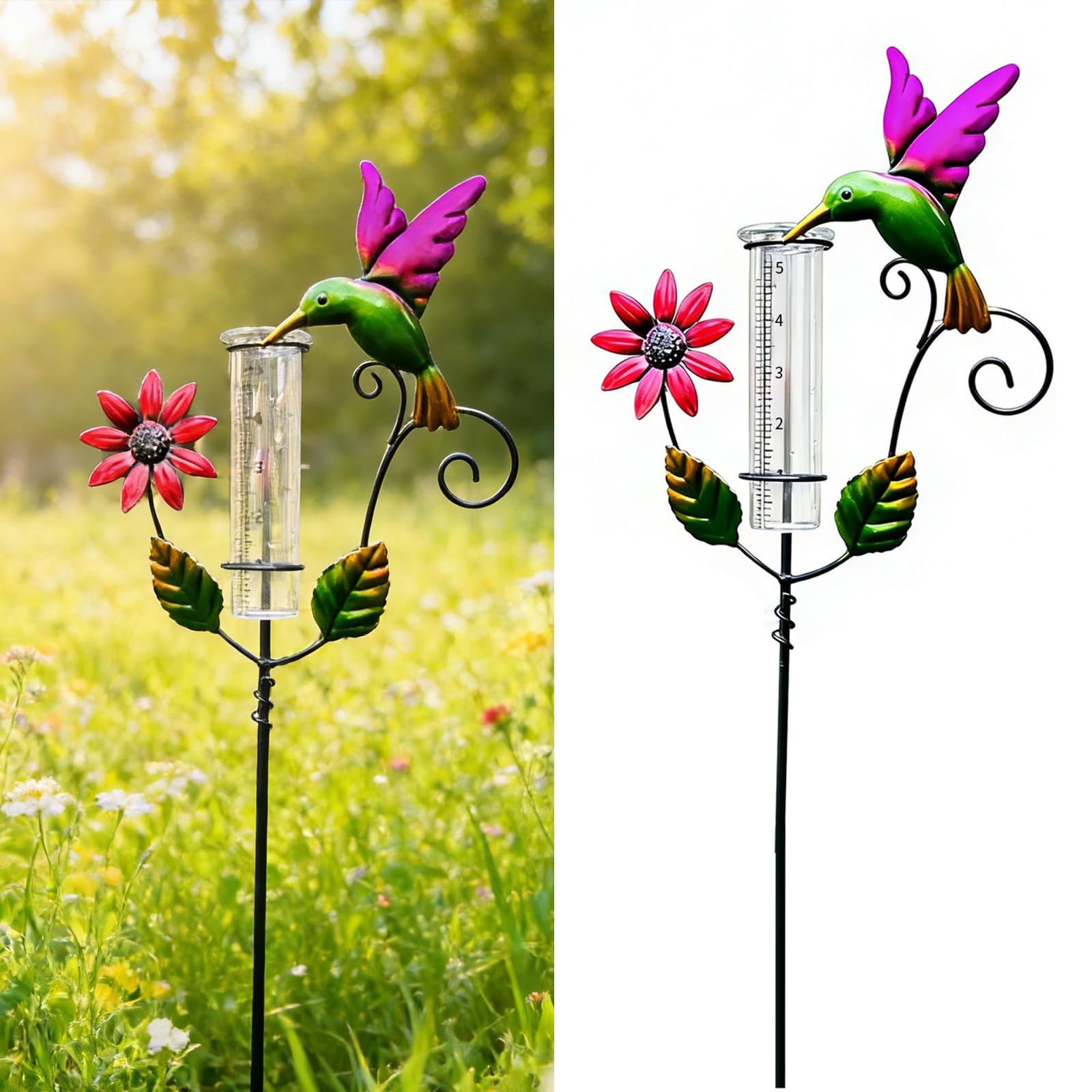 Regenmesser Garten: Niederschlagsmesser, 23.5x5x119cm, Farbiger, Metallrahmen, Frostsicher, Mit Erdspieß, Für Rasen, Blumenbeete, Terrasse, Balkon, Geschenk Für Gartenliebhaber