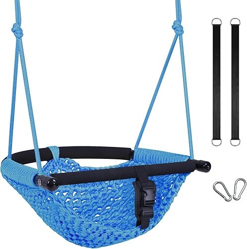 Miniatura 9 de RedSwing Asiento de columpio para niños, columpio para niños pequeños tejido a mano con cuerdas ajustables, juego de columpio seguro para niños,