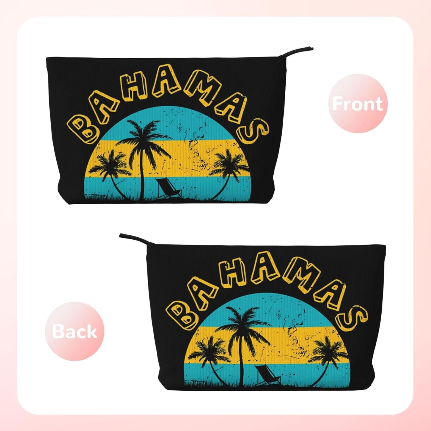 Proud Bahamas Bahamians Flag Portable Makeup Bag Corduroy Cosmetic Bags Travel Purse Pouch Makeup Brushes Skincare Storage Bag Toiletry Organizer Bags with Zipper - Image 2
