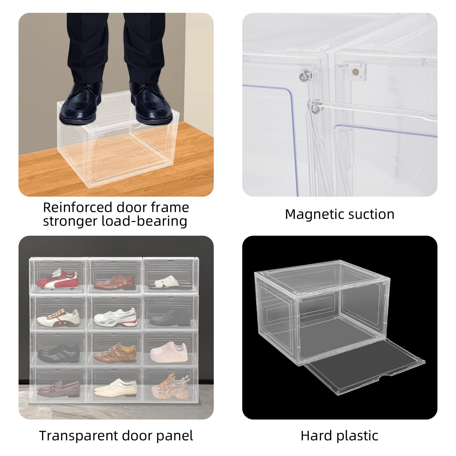 Juego de 12 cajas de zapatos apilables, transparentes, polipropileno y acrílico, ahorran espacio, fáciles de limpiar, ideales para zapatillas deportivas, zapatos, almacenamiento