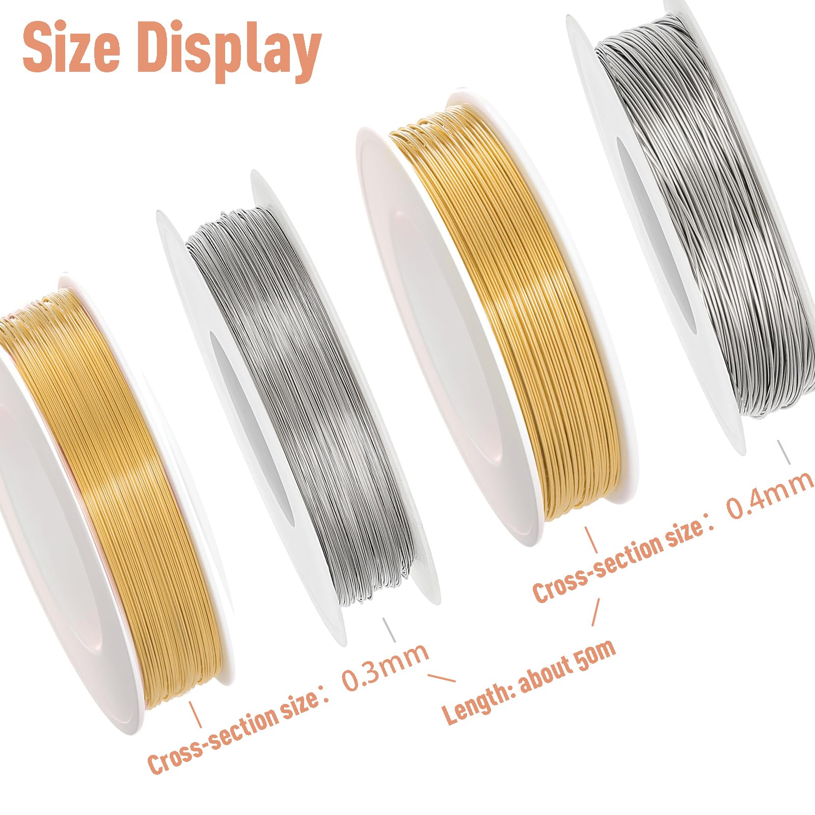Fil De Bijouterie Vebetter - 0.3mm Et 0.4mm En Or/Argent - 50m Rouleaux Résistants à La Ternissure