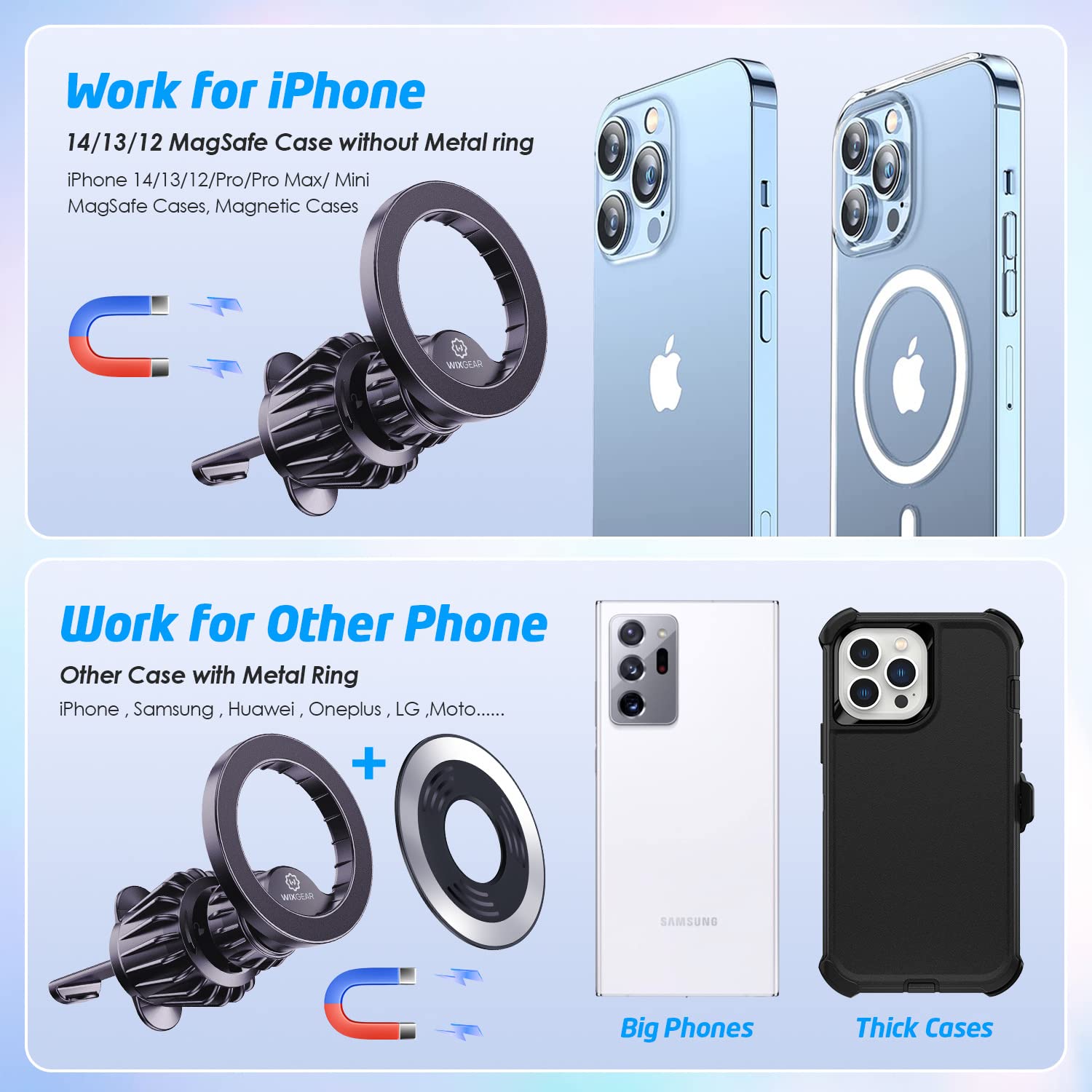 WixGear 4 Stück Klebende Metallringe Für Handyhülle – MagSafe Kompatibel Für IPhone 14/13/12, Dünn & Silber
