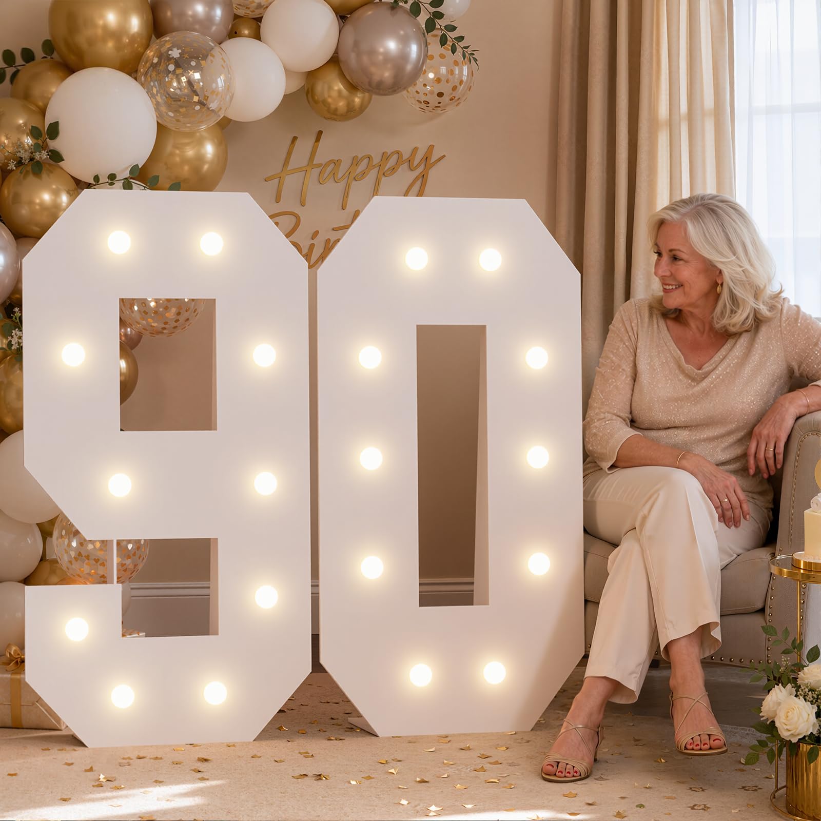 4FT Marquee Numbers 90 Warm Light Quick Setup Birthday Decorations
