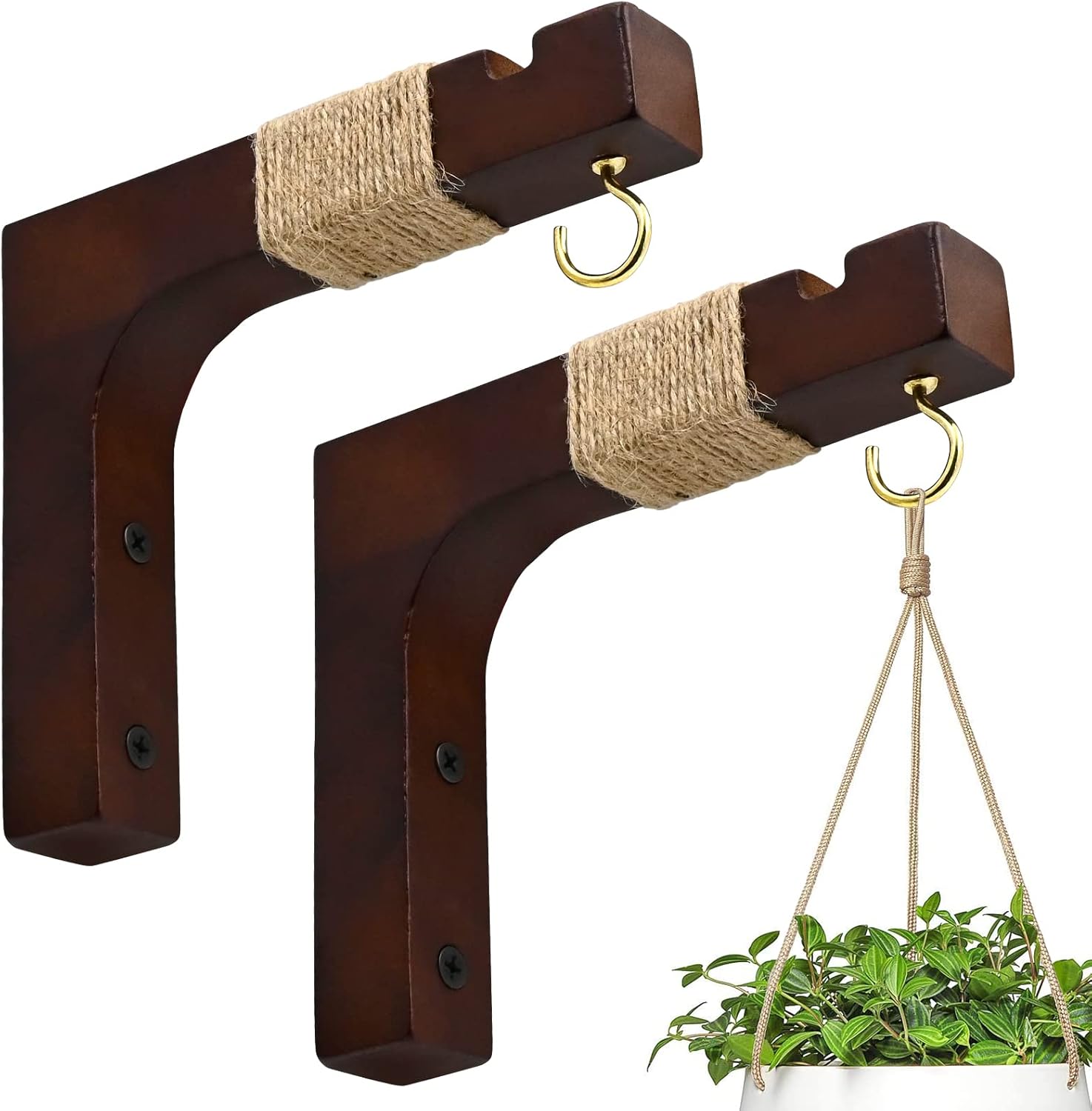 Plant Hanger Hooks for Indoor Hanging Plants, 2 Pack Rustic
