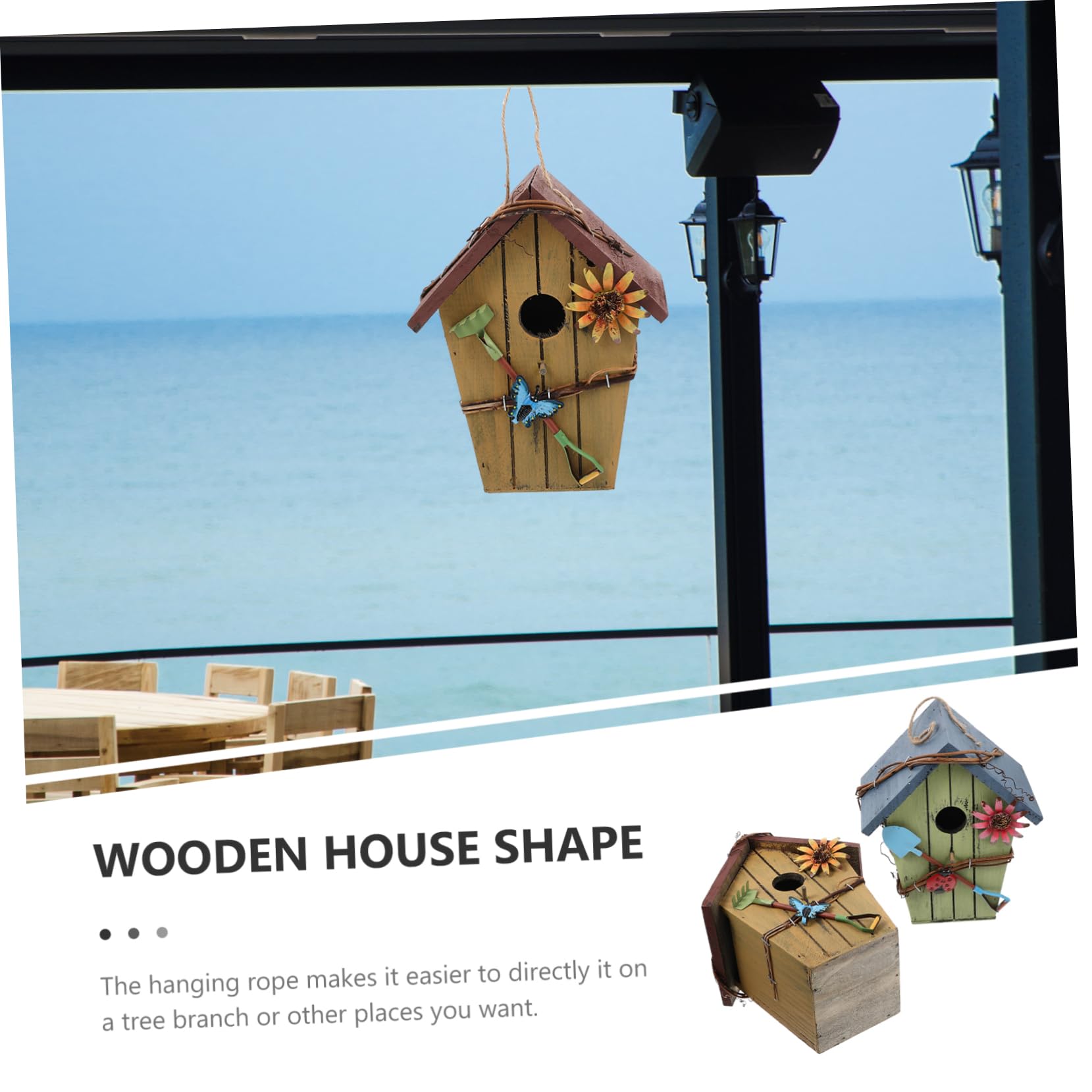 WOONEKY Casetta Uccellini in Legno Sospesa 2 Pezzi per Pappagalli | Forma Casa, per Esterno e Giardino, Accessorio Decorativo, Adatta a Piccoli Uccelli
