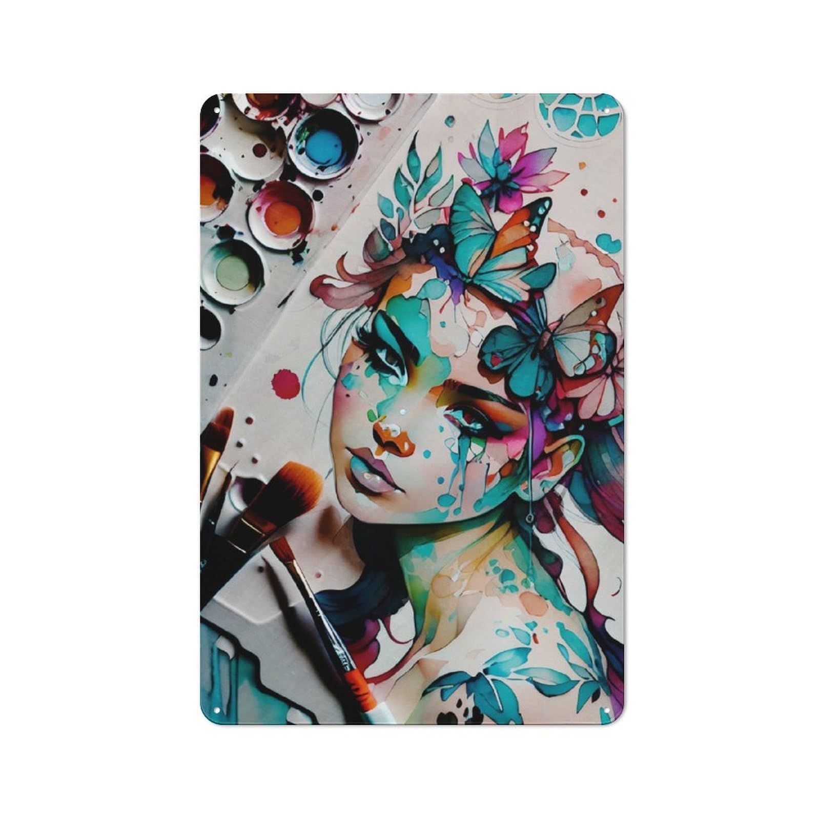 Junmoney Watercolor Fae Vintage Tin Sign 30X20cm For Garden Room Or Summerhouse, For A Newly Organised Room And Metal Sign Display