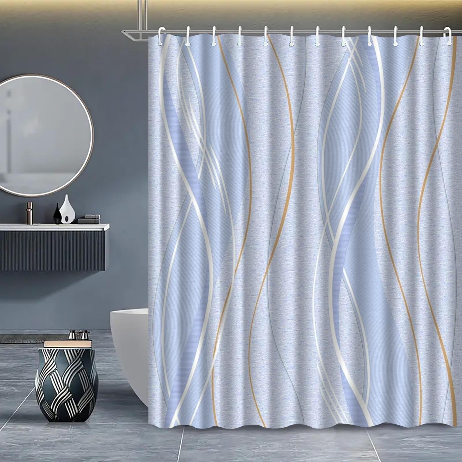 KELAIMI Abstract Striped Shower Curtain,Simple Modern Geometric Bathroom Curtain,Waterproof Luxury Bath Curtain with Hooks Style 10 180X180Cm