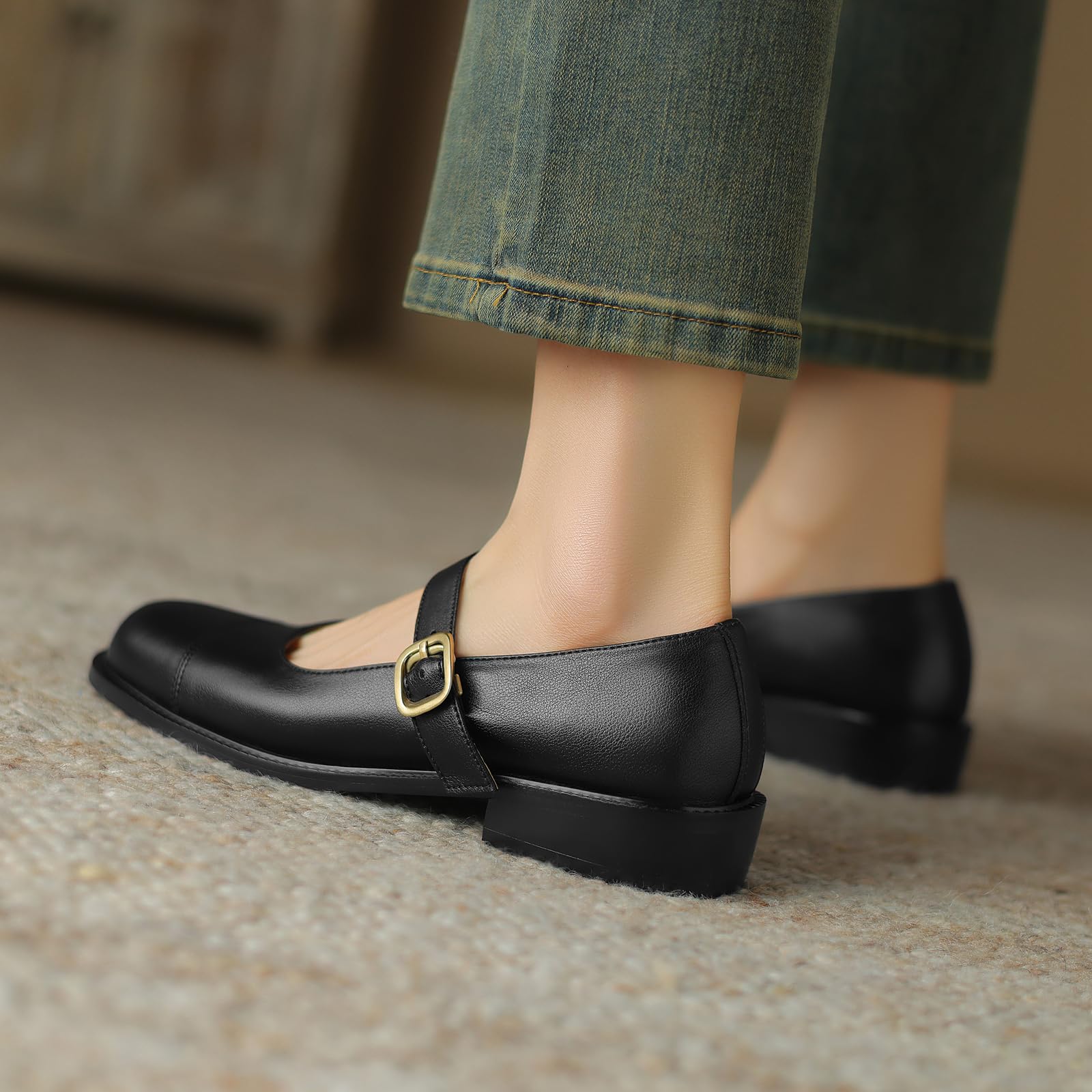 Damen Rindsleder Mary Janes/Uniformschuhe mit Runder Spitze