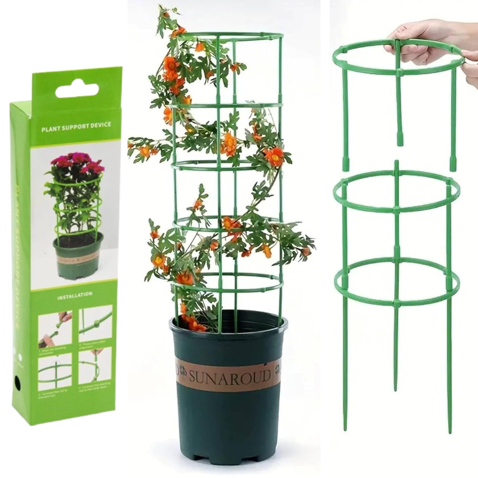 Plant Support with 3 Layer Stakes and Ring, Plastic Plant Cage Holder for Flower Pots, Climbing and Vegetable Trellis-image-37