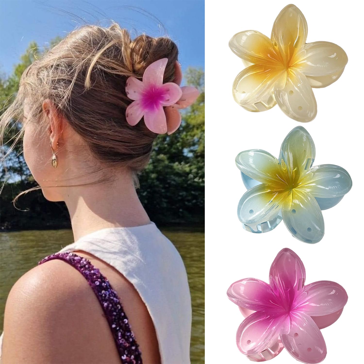 Piper Floral Hair Clips - Pink and Yellow New Piper K White and Yellow Lilly | Mercari main image 4