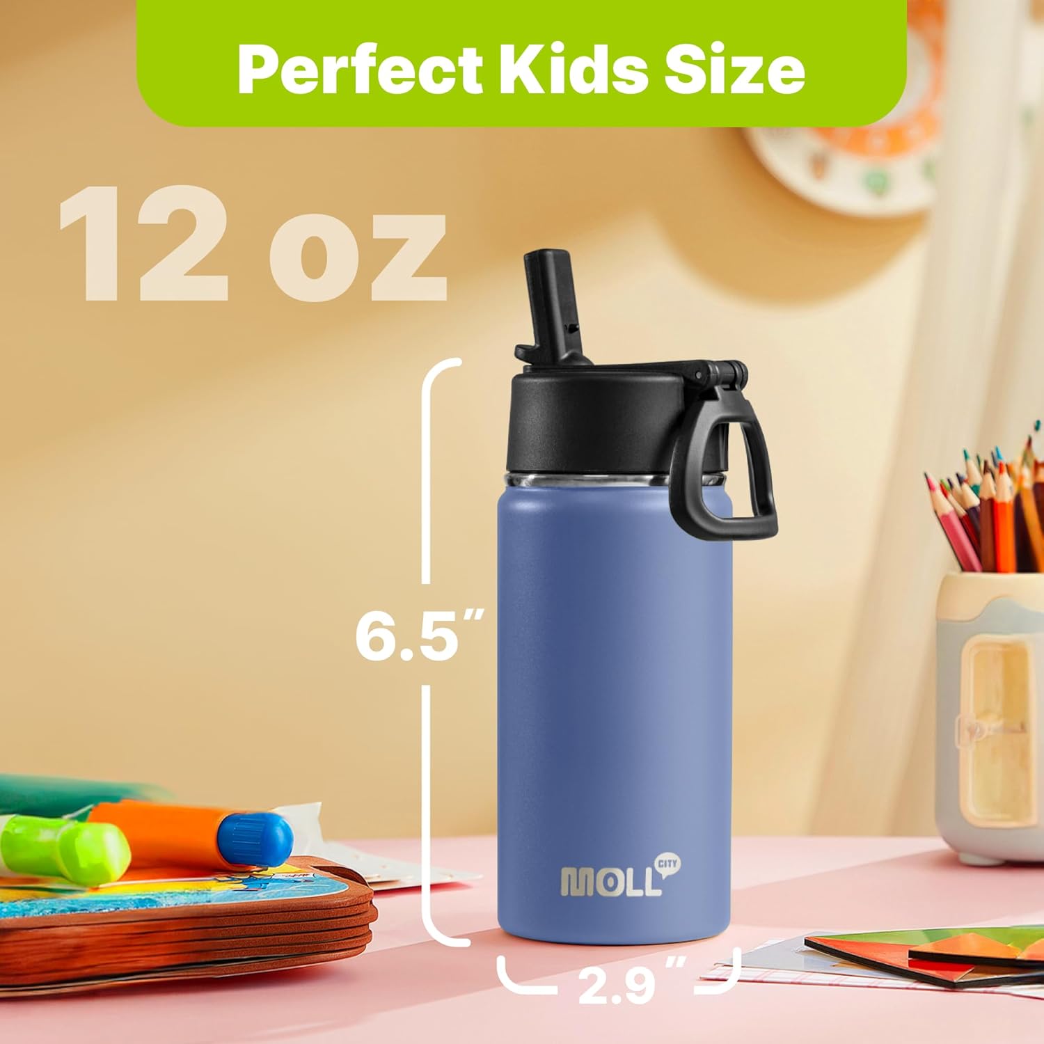 12 oz Small Water Bottle with Straw Lid-Stainless Steel Vacuum Insulated Sports Water Bottle for Kids School-Reusable | BPA Free (Royal Blue) - Image 4