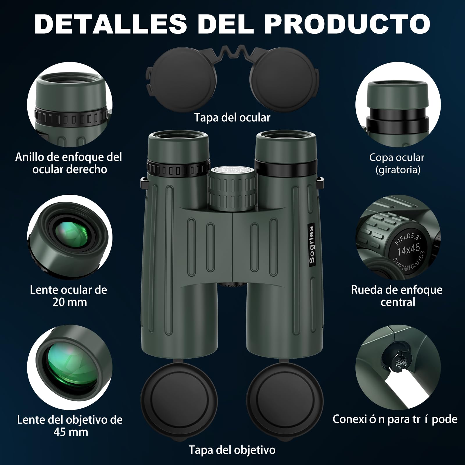 Kits de prismáticos HD de 14 x 45 para Adultos, de Alta Potencia con Adaptador de teléfono, trípode y Adaptador de trípode, prismáticos Impermeables y de Gran visión para observación de Aves, Caza