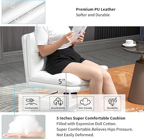 Miniatura 3 de Darkecho Silla de oficina sin brazos, silla de escritorio sin ruedas, sillas de cuero grueso acolchado para la oficina en casa, silla mecedora