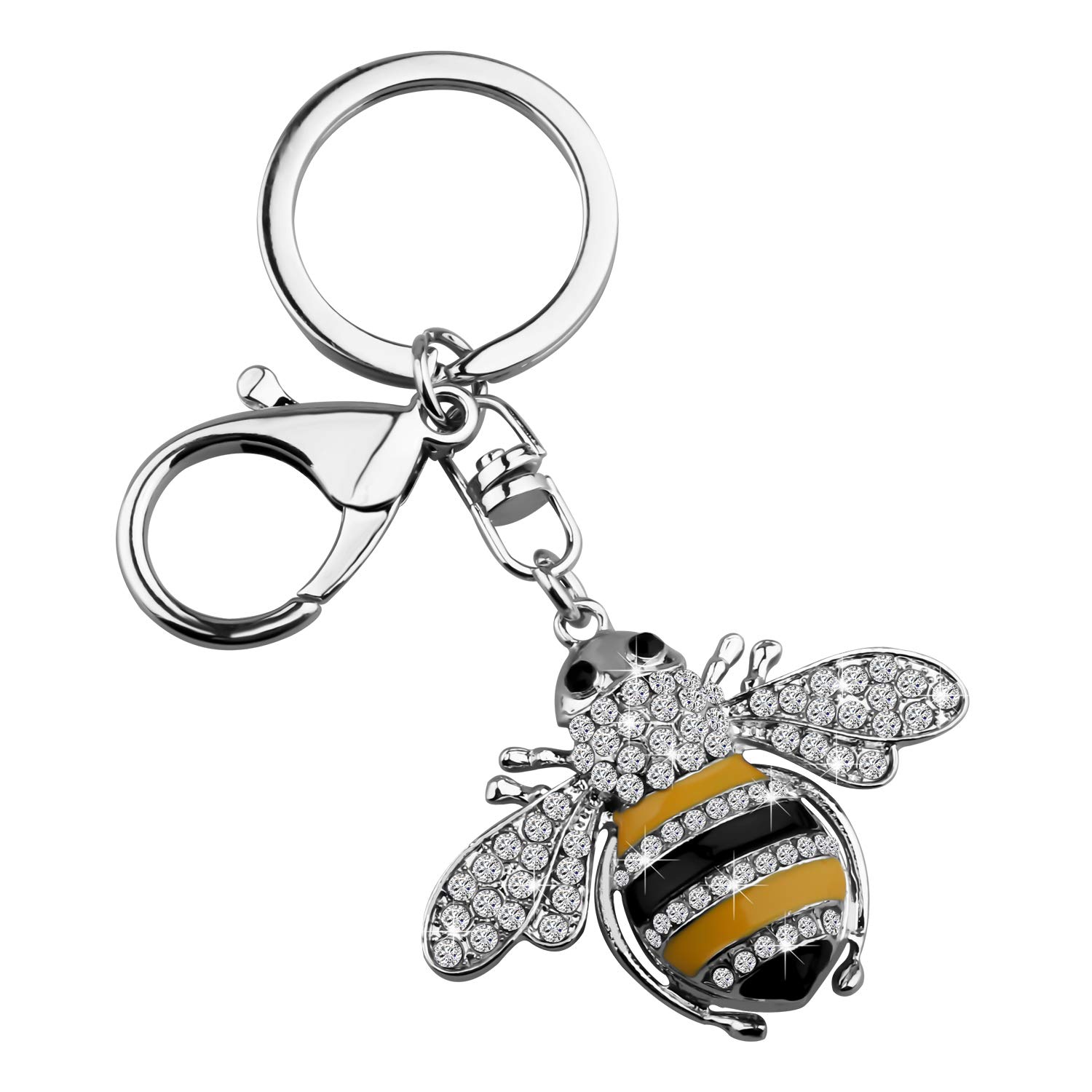 FEELMEM Cute Crystal Yellow Bee Charm Keychain Honeybee Bumble Bee Charm