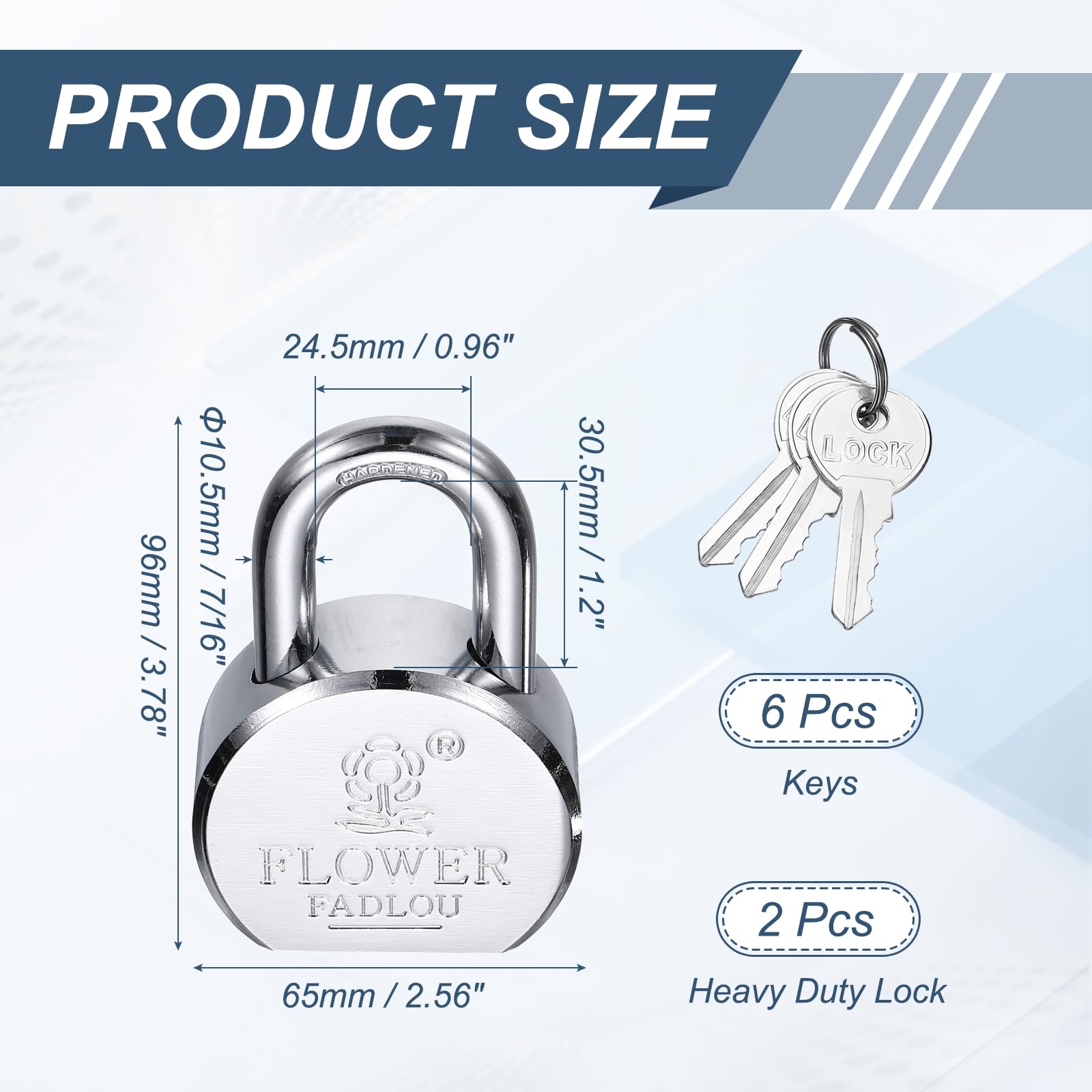 PATIKIL Cerradura resistente, ancho: 65 mm, plateada) (2 unidades), candado de alta seguridad de aleación de acero con 6 llaves, apto para puerta, almacén, contenedor de envío, puerta de