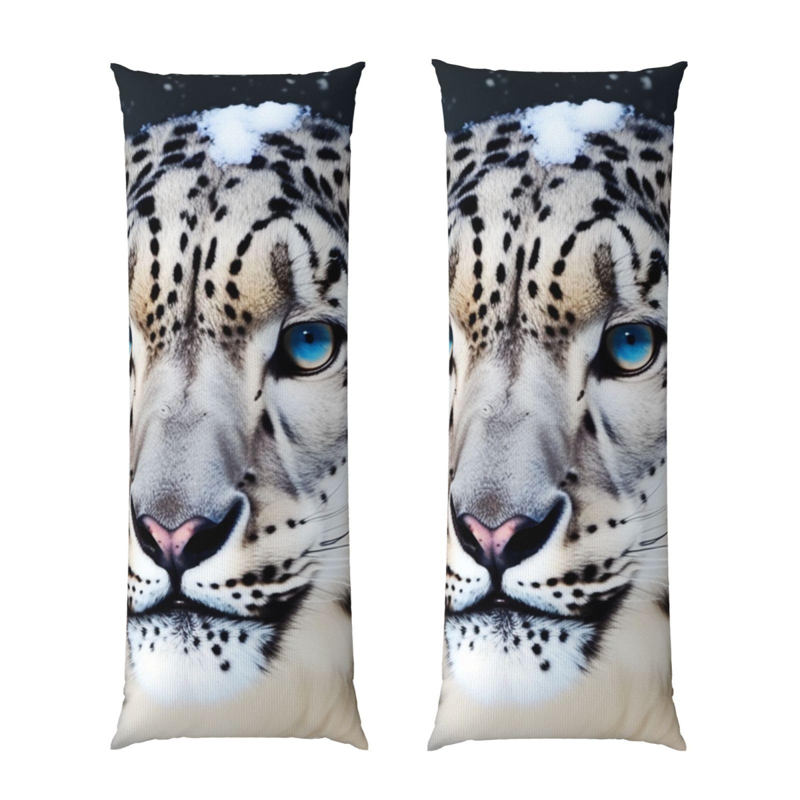 Body Pillow Cover 20x54 Inch, Blue eyed snow leopard Print Long Lumbar Pillow Case with Zipper Long Body Pillowcase Decorative for Bed Sofa Bedroom