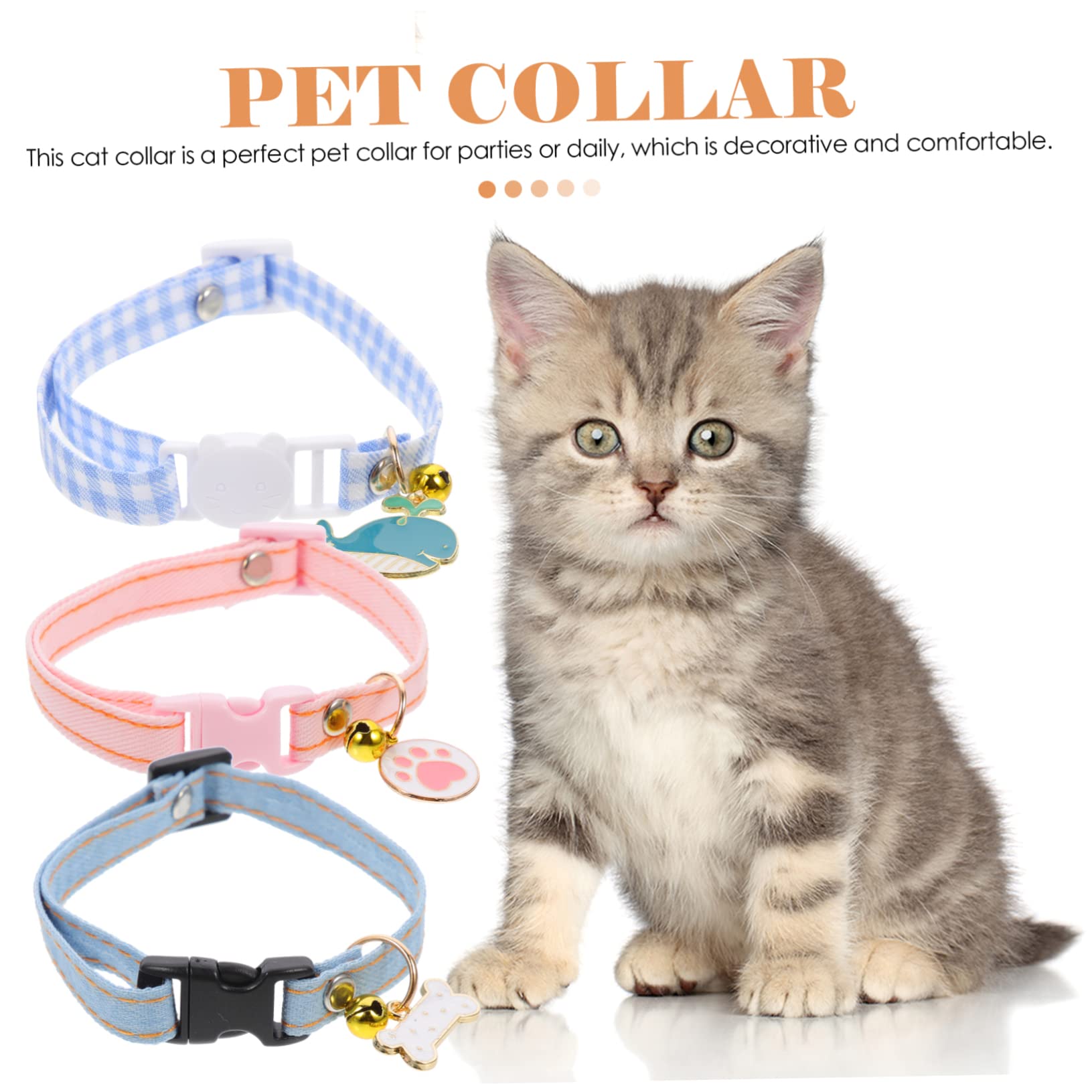 POPETPOP 12pièces Collier pour Chat Réglable avec Clochette De Whale à Carreaux Patte Collier Décoratif Doux Et Confortable pour Chaton Et Chat Accessoires pour Animaux De Compagnie