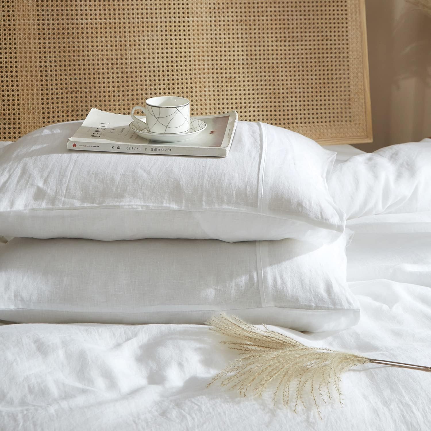 HYPREST 100% French Linen White Body Pillow Cover, Stone Washed Flax Linen Body Pillow Cover 20x54, Super Soft Breathable Cooling Moisture-Absorbing Bed Pillow Cover Envelope Design