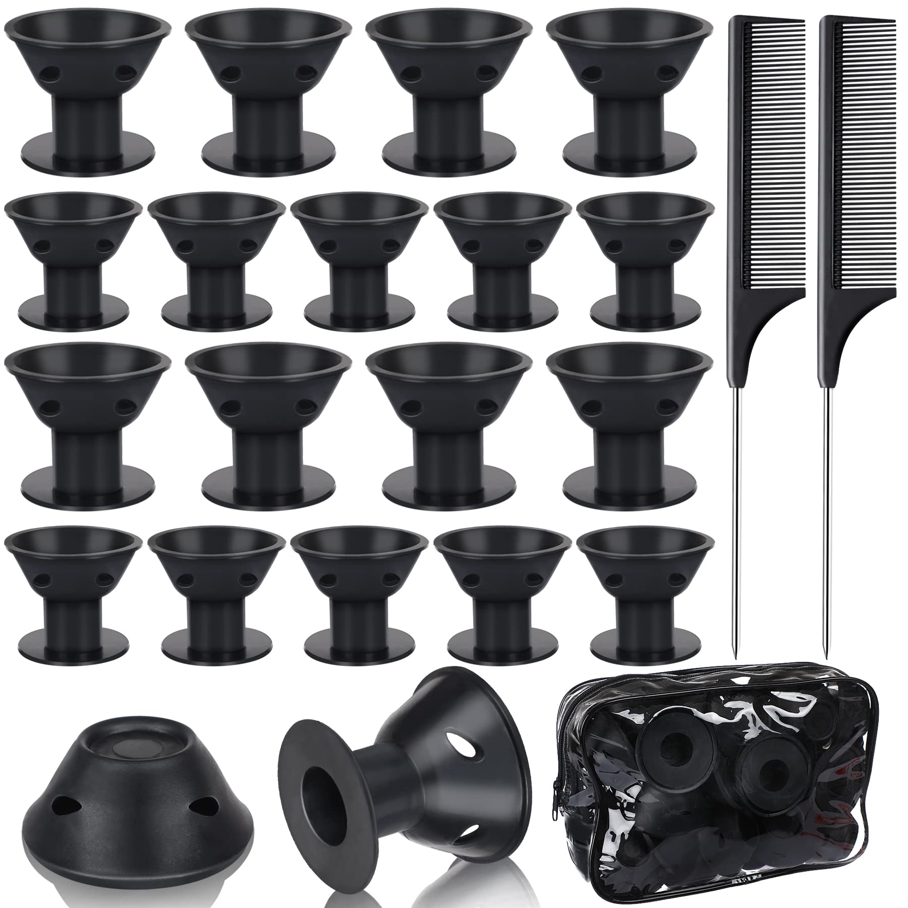 JULBEAR Heatless Curling Set for Women & Girls: 60 Black Rollers (30 Large & 30 Small Silicone) for Long & Short Hair, Headband & Combs Included