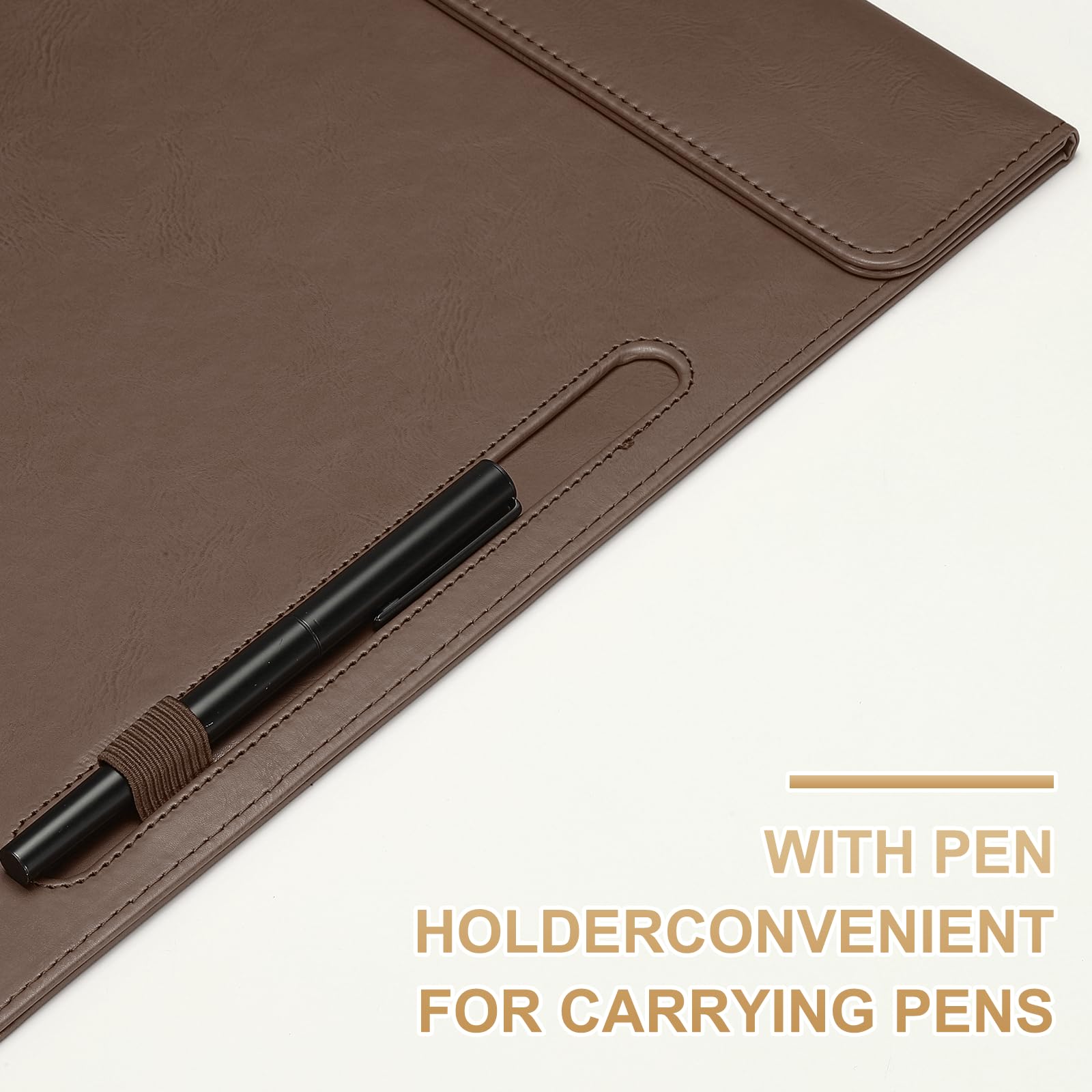 PATIKIL Planche À Pince Taille Lettre A4 En Cuir PU, 24x34cm Porte-dossiers Magnétique Professionnel Avec Porte-Stylo Organisateur De Bureau Style 3, Marron