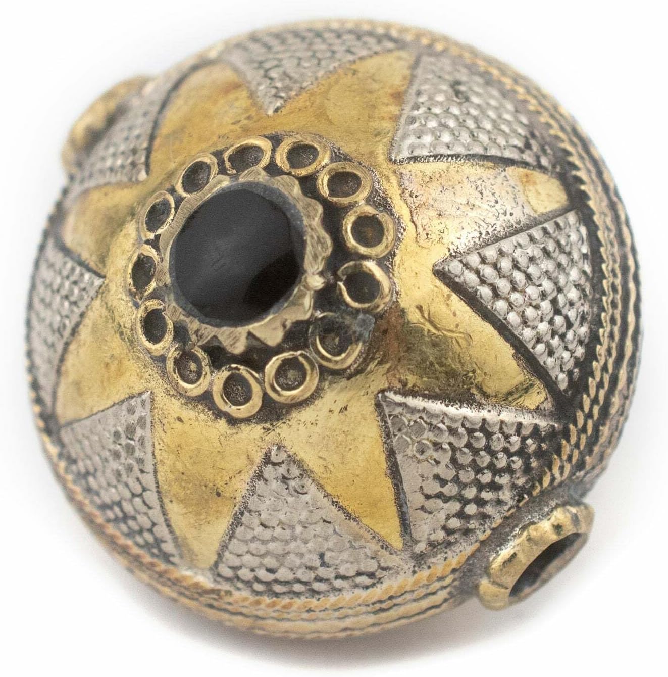 The Bead Chest Onyx Black Inlaid Afghan Brass Bead Pendant (30x26mm)