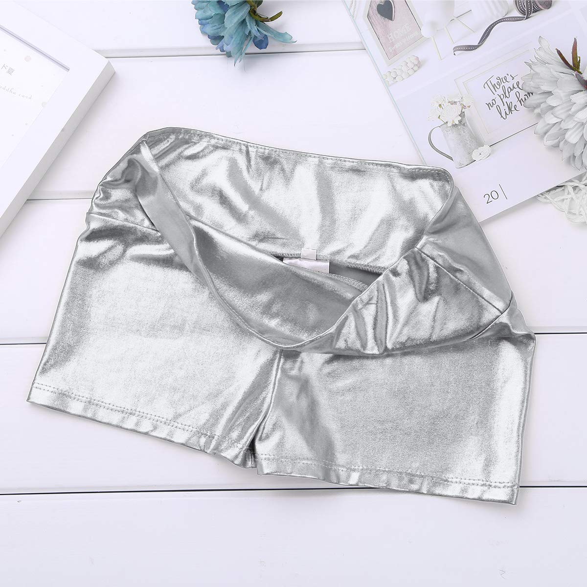 inhzoy Pantalones Cortos de Danza Yoga para Niña Shorts Deportivos de Gimnasia Fitness Charol Metálico Cintura Alta Ropa de Baile Moderno Hot Shorts