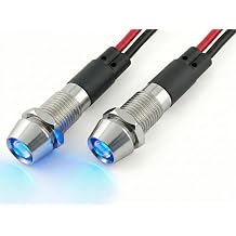 Alpinetech 2PCS PL8-B 8mm 5/16" Blue 12V LED Metal Signal Indicator Pilot Dash Light