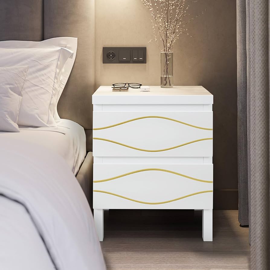 Rcynview Comodino Con Illuminazione A LED, Tavolino Con Ampio Spazio Di Archiviazione, In Legno, Con 3 Cassetti - Foto 9