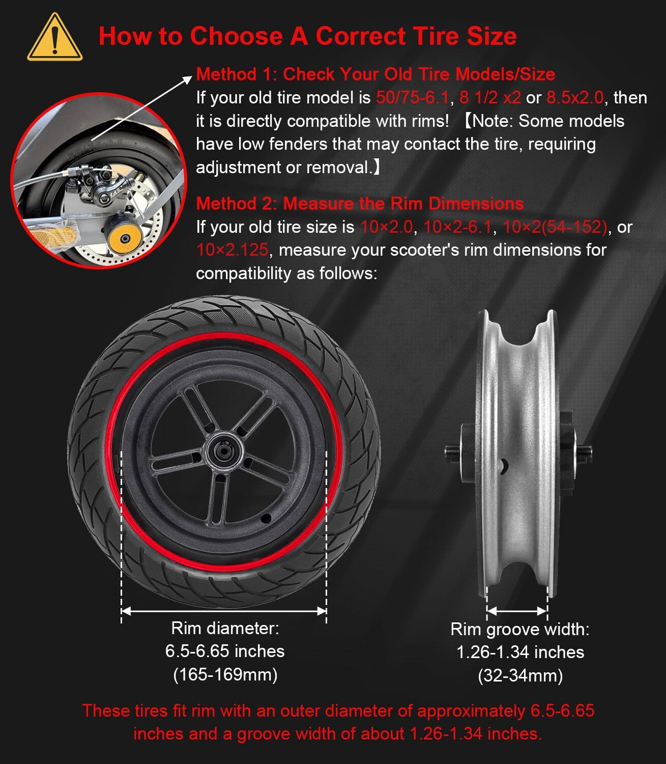 BANGTING 2-Pack 10x2.125 Tubeless Scooter Tires - Fits Models: 8.5x2.0, 8½x2, 50-75-6.1, 10×2.0, 10×2-6.1, 10×2(54-152) | Verify Rim Size: 6.5-6.65" Diameter & 1.26-1.34" Width | Puncture-Resistant